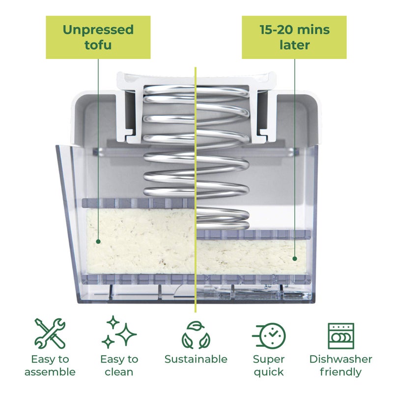 TofuBud Tofu Press - ضاغط التوفو من أجل قوة أو قوة إضافية، ضغط التوفو آمن للاستخدام في غسالة الأطباق - صانع التوفو مع تصريف المياه مصنوع من مواد مستدامة متينة - يتضمن كتاب طبخ التوفو - Image 3